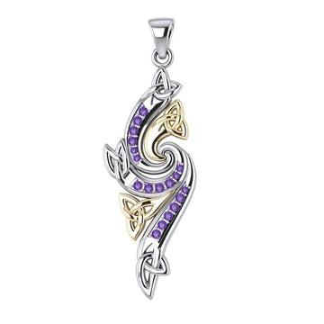 Celtic Knotwork Silver and 14k Gold Accent with Gemstone Pendant MPD1272 - Jewelry